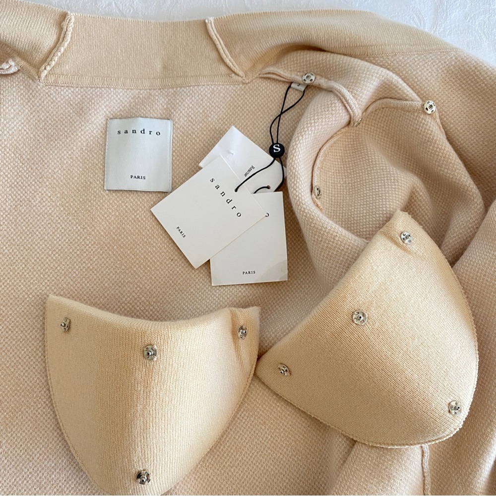 Sandro Argyle Jacquard Cardigan  Tan/White/Cream - Picture 6 of 16